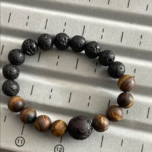 Men’s handmade bracelet Volcanic/tiger eye/wood beads